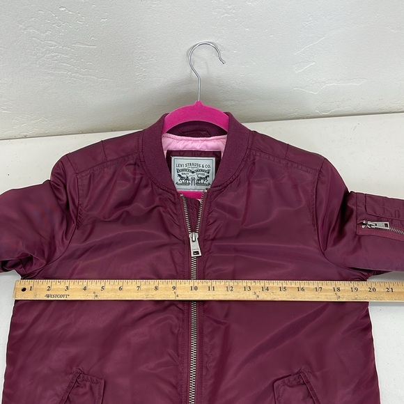 Levis Womens Bomber Jacket Burgundy  Lined Sz S - Picture 6 of 13